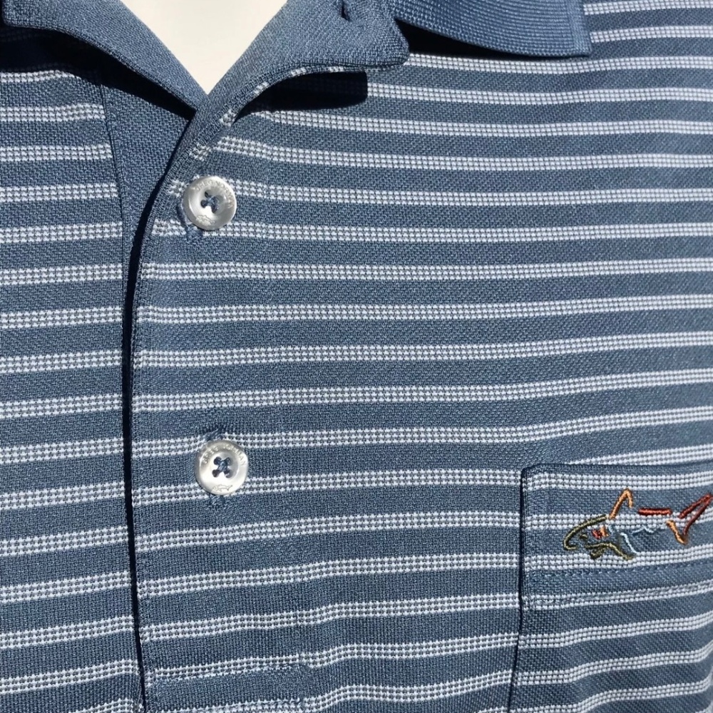 Greg Norman Tasso Elba Five Iron Mens Polo Shirt Golf XL Blue White Stripe - Picture 9 of 13